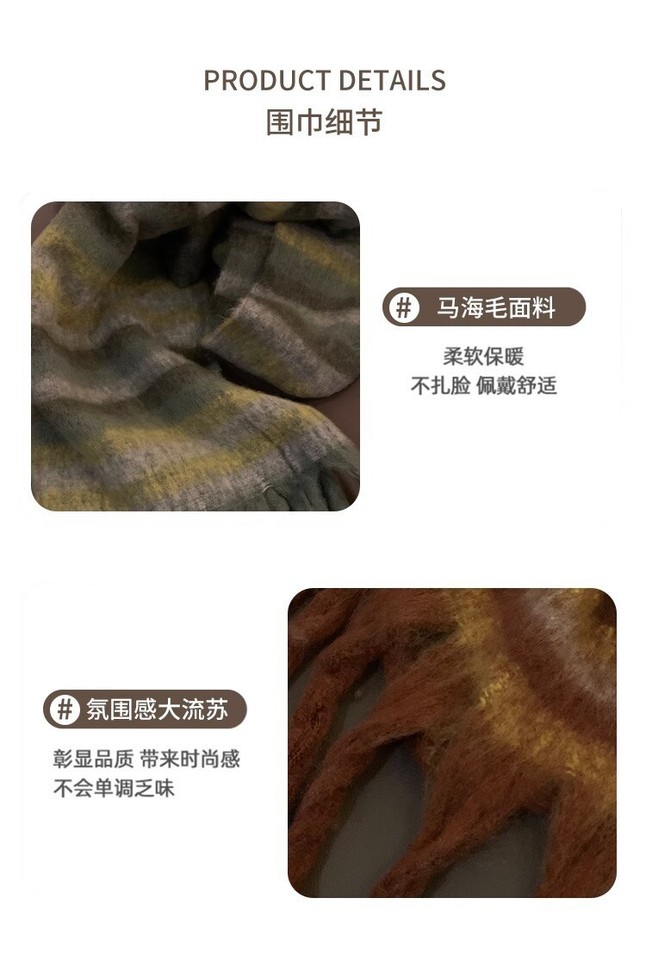 Winter Versatile Double-sided Cold-proof Thickened Warm Shawl Women's Scarf CN383