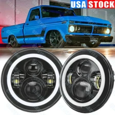 Pair 7 inch Blue Halo LED Hi/Lo Beam Headlights for Ford F100 F150 Chevy Truck