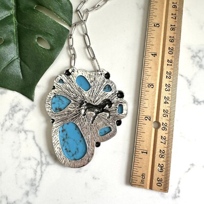 Turquoise Stone Horse Necklace Silver Southwestern Boho