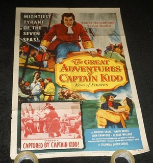 ORIG. 1953 THE GREAT ADVENTURES OF CAPTAIN KIDD MOVIE ONE SHEET POSTER 27"X41"