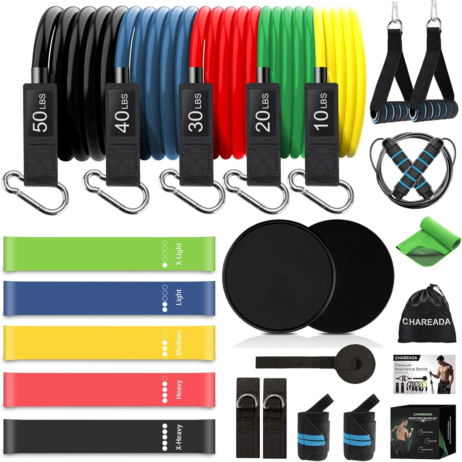 Fitness 23-Pieces Resistance Bands Set 150LB - Ultimate Home Gym Workout Kit