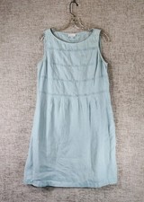 J.Jill Love Linen Sleeveless Dress Womens SP Petite Blue Cottage Beach Coastal