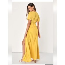 Lulu's Much Obliged Golden Yellow Wrap Maxi Dress Size Medium