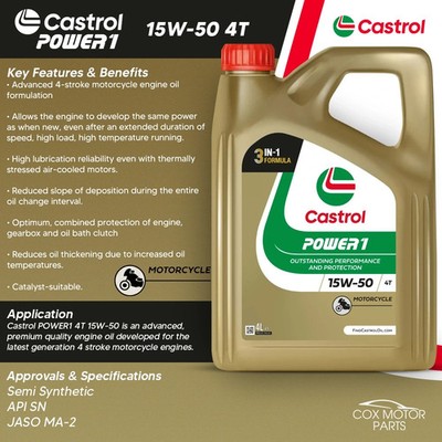CASTROL POWER 1 4T 15W-50 15W50 SS 4 Stroke Motorcycle Engine Oil