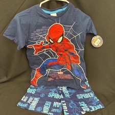 Kids Spiderman Graphic Short Sleeve Top W/Shorts Cotton Size 8 Lounge Set