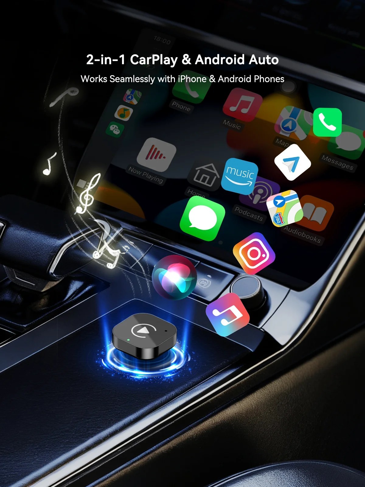 Adattatore CarPlay Wireless Spina e Spina Connessione Auto per Iphone e Android - Miniatura 3