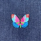 Butterfly Applique Patch - Blue & Pink Embroidered Insect Badge 2" (Iron On)