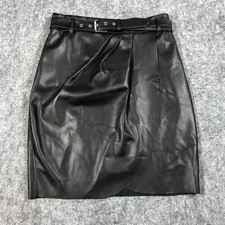 Express Womens 2 Black Faux Leather Tulip Mini Skirt Belted Asymmetrical