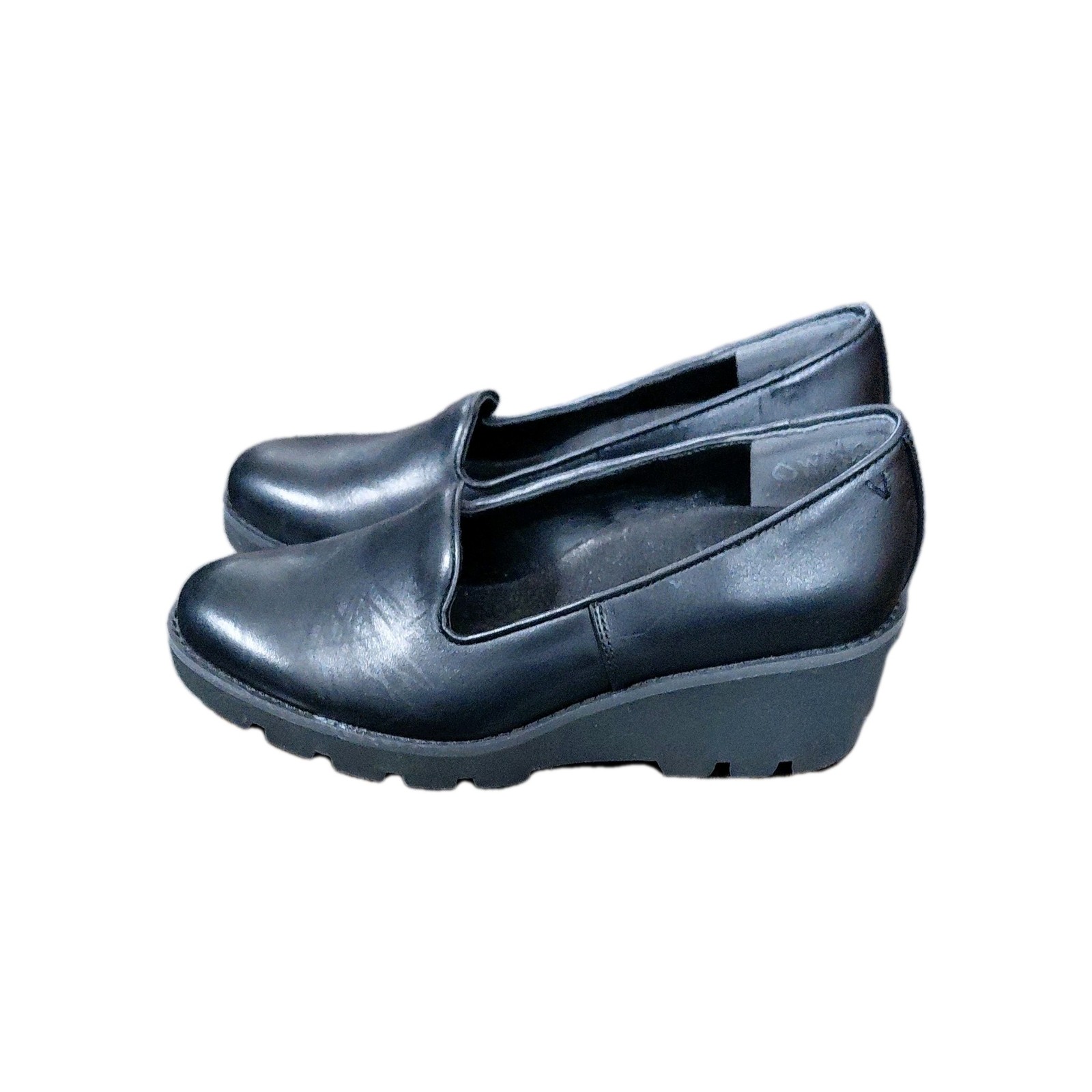 Vionic Black Leather Slip-On Wedge Comfort Shoes Women's Size 6 Chunky Casual