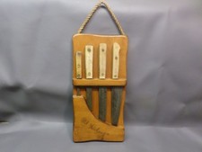 VINTAGE OLD HICKORY WOODEN 4 SLOT KNIFE RACK HOLDER W/ KINVES - OLD HICKORY