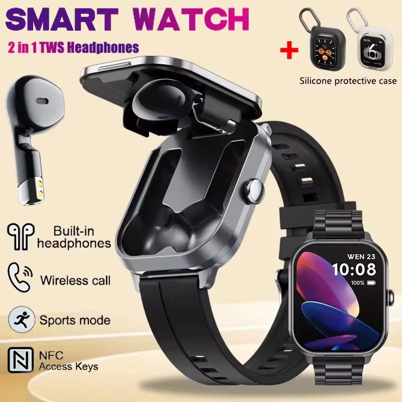 2 in 1 NFC Smart Watch With Earbuds Men/Women Smartwatch Bluetooth Call Headset