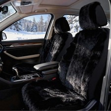 Fluffy Fuzzy Faux Sheepskin Wool Fur 2 Front Car Seat Cover For Auto Suv Black