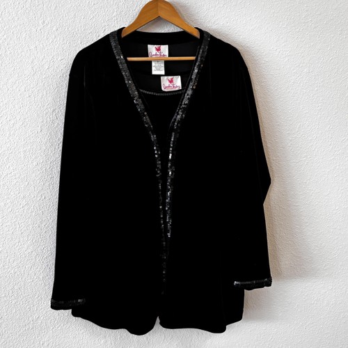 Quacker Factory 2 Piece Set Womens Velour Sequin 3X Cardigan Tank Holiday