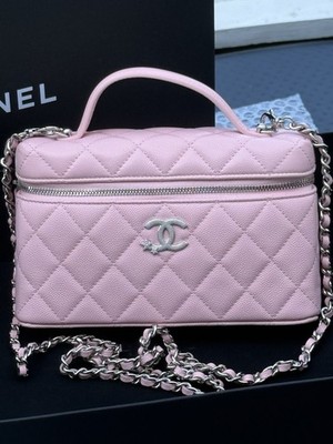 Auth BNIB Chanel 25B Pink Slim Top Handle Vanity With Chain Bag