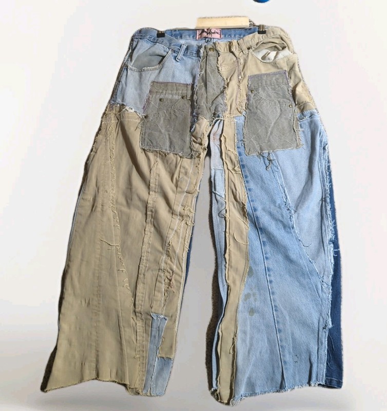 Distressed Patchwork Western Pants Made In Usa Upcycled Reworked Handmade Unique