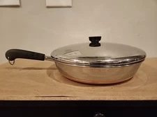 1801 Vintage 12 Inch Revere Ware Copper Bottom Skillet Frying Pan w/ Lid
