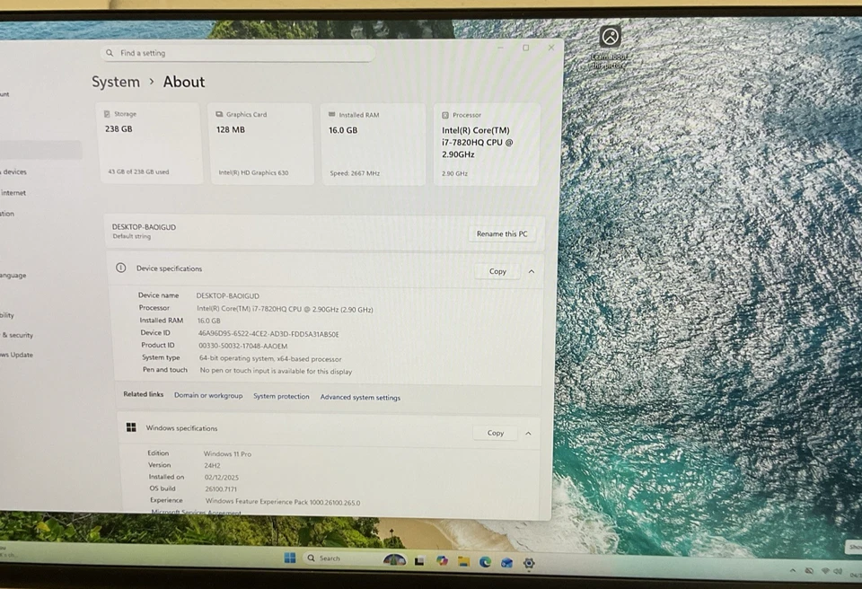 Mini  Desktop PC M5  i7-7820HQ  2.90 GHZ 16 GB RAM 256GB SSD NVME W11 Pro - Image 4 of 4