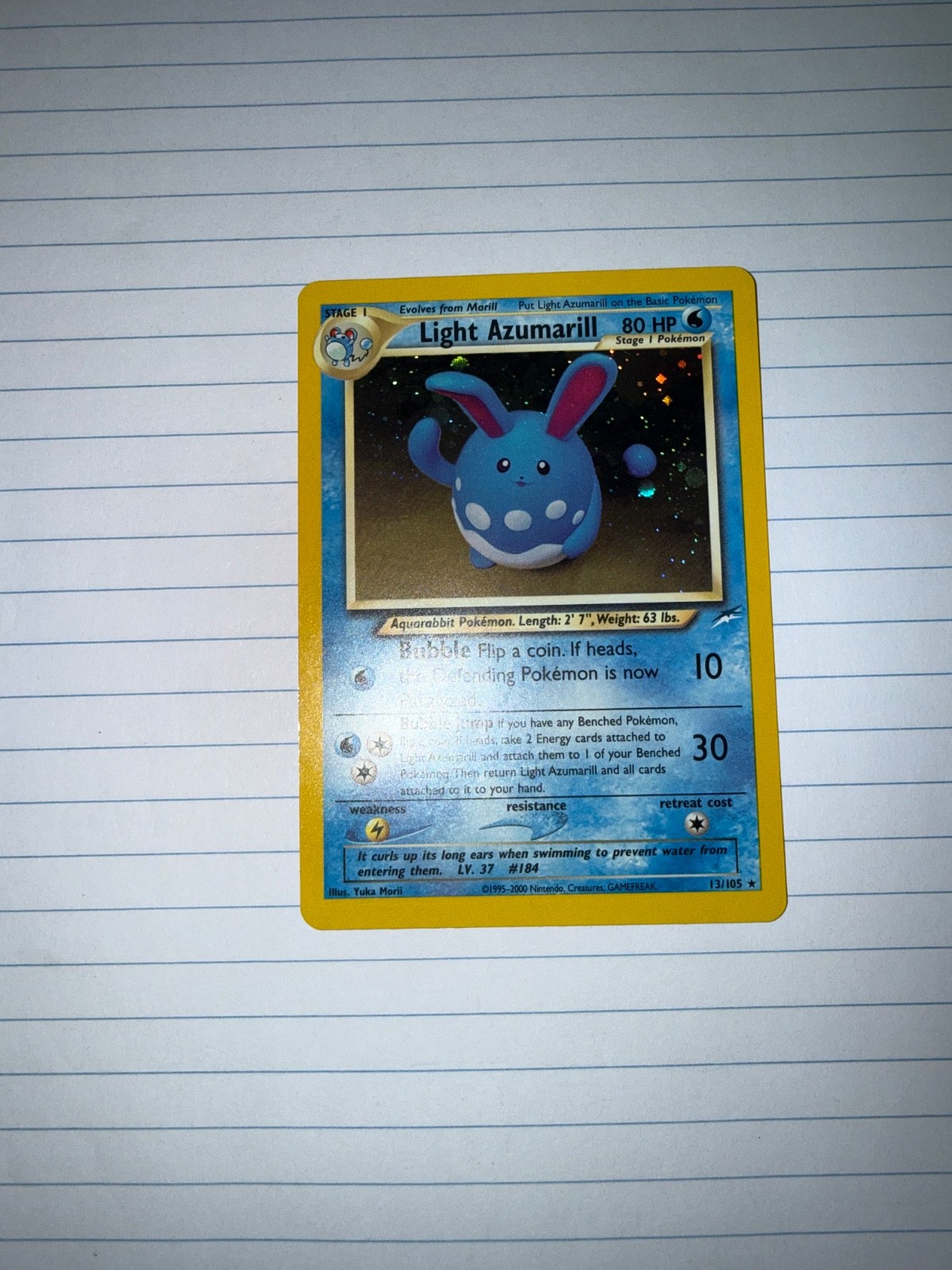 Light Azumarill 13/105 Neo Destiny Holo Mint Condition