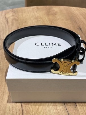 Celine Belt Gürtel 85 cm 25 mm Black Leather Gold Buckle Damen, goldene Schnallen