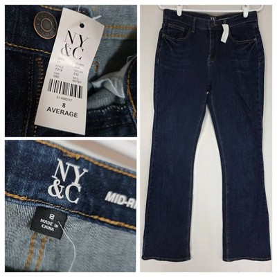NY&C  Women's 8 Average Mid-Rise 5-Pocket Barely Bootcut Dark Wash Blue Jeans 