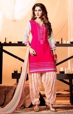 DPINK-CREAM COTTON w EMBR INDIAN READYMADE LADIES PATIALA SALWAR KAMEEZ SUIT SNJ