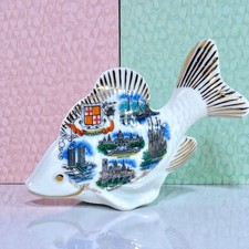Vintage Barcelona Spain Ceramic Fish Souvenir Figurine Gold Trim Sagrada Familia