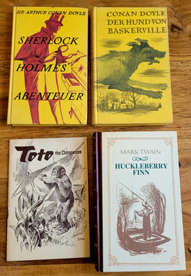 4 Kinderbücher vintage ab 1960er, Sherlock, Huckleberry etc., versandkostenfrei