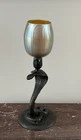 Signed E. Brandt France Cobra Snake Lamp W/ Signed Steuben Iridescent Shade