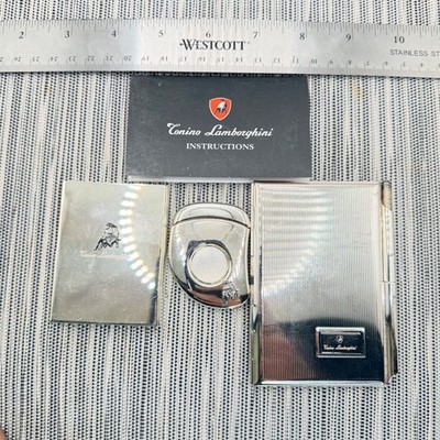 Tonino Lamborghini Silver Tone Notebook Pen Cigar Cutter & Mirror Luxury Set