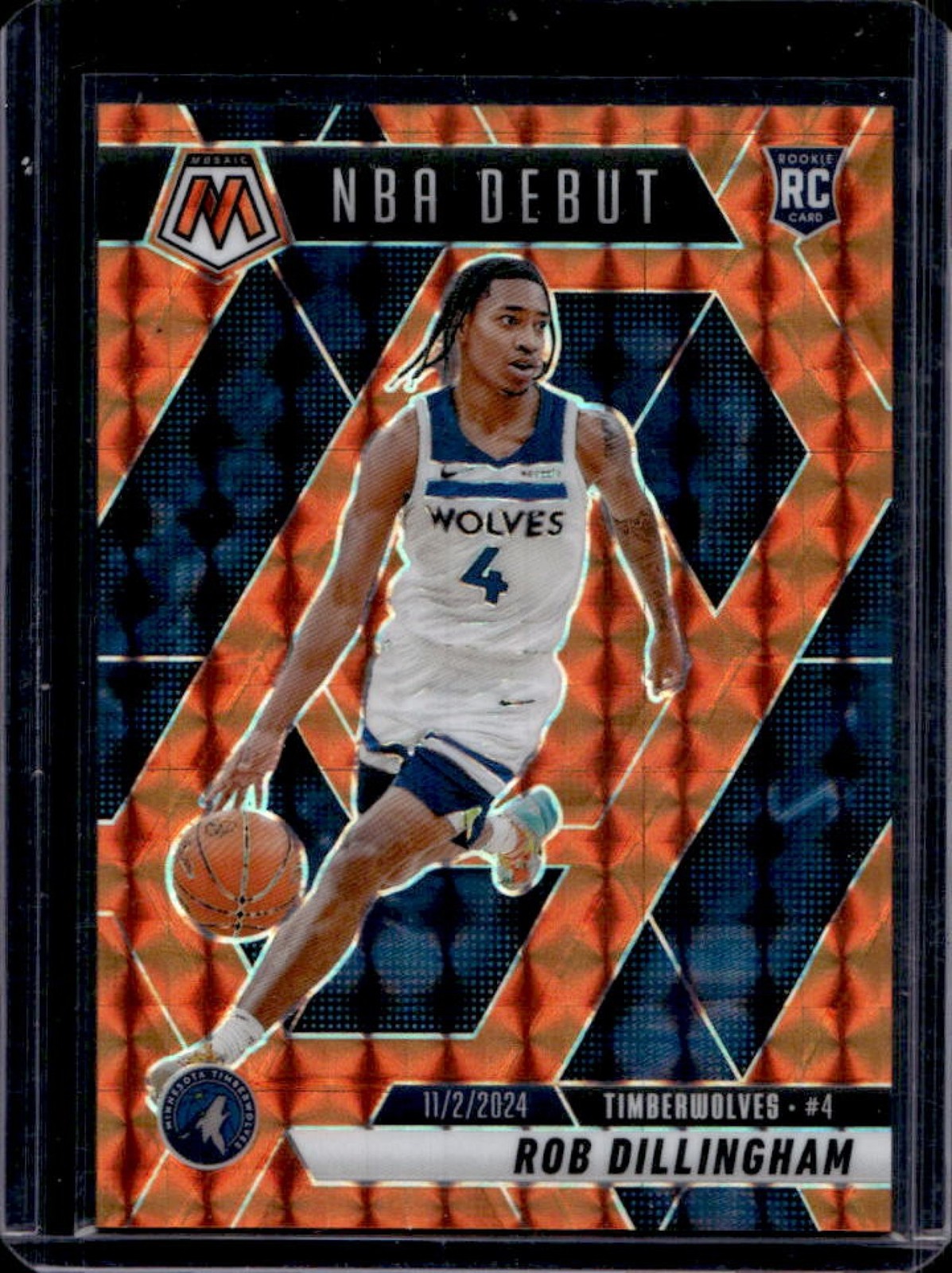 2024-25 Mosaic Rob Dillingham RC Orange Mosaic NBA Debut #/249 Timberwolves