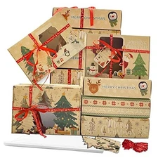 12 Packs Brown Christmas Cookie Boxes with Window for Gift Giving,Cartoon Large