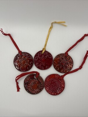 Lot of 5 Southwest Gardener NM Clay Round Joy Peace Christmas Ornament