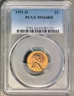 1951-D Lincoln Cent (Wheat Penny), PCGS MS-64 RD