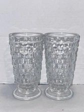 2 PC Fostoria Glass Indiana Whitehall Colony Cubist Crystal Iced Tea Glass 12 Oz