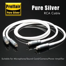 Pair Pure Solid Silver Cord Carbon Fiber RCA Cable Hi-Fi Audio Interconnect Wire