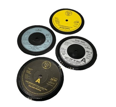 Village People, handgefertigte Vinyl Schallplatte Untersetzer, Retro Musik, 4er Set