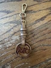 Michael Kors Gold Brown MK Logo Leather Purse Charm Key Fob Hang Tag