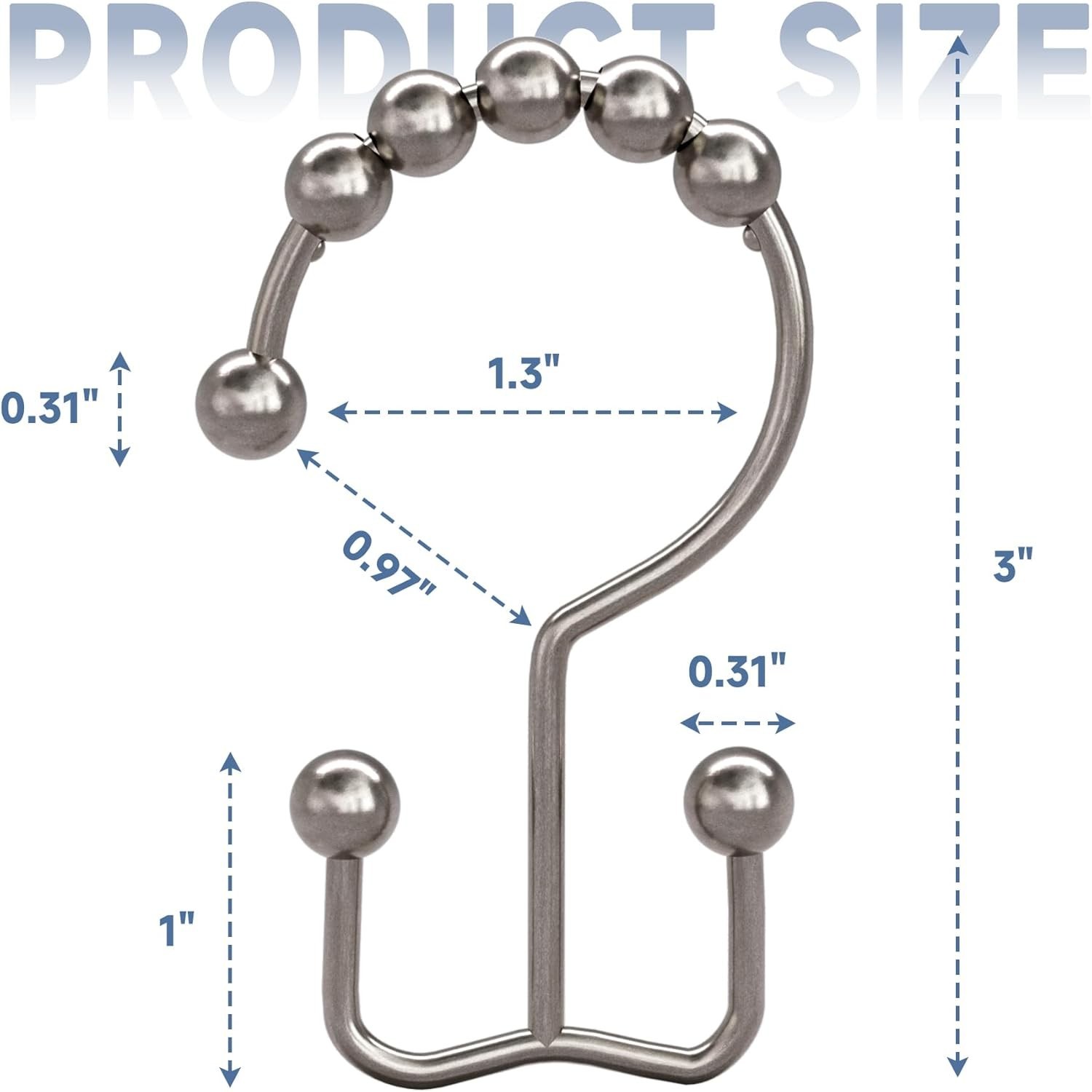 Titanker Shower Curtain Hooks Rings Rust Resistant Metal Double Glide Shower ...