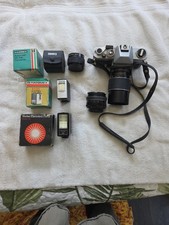Vintage Hanimex 35SL 35mm Film Camera w Accessories Vivitar Flash 102-Lens, Etc