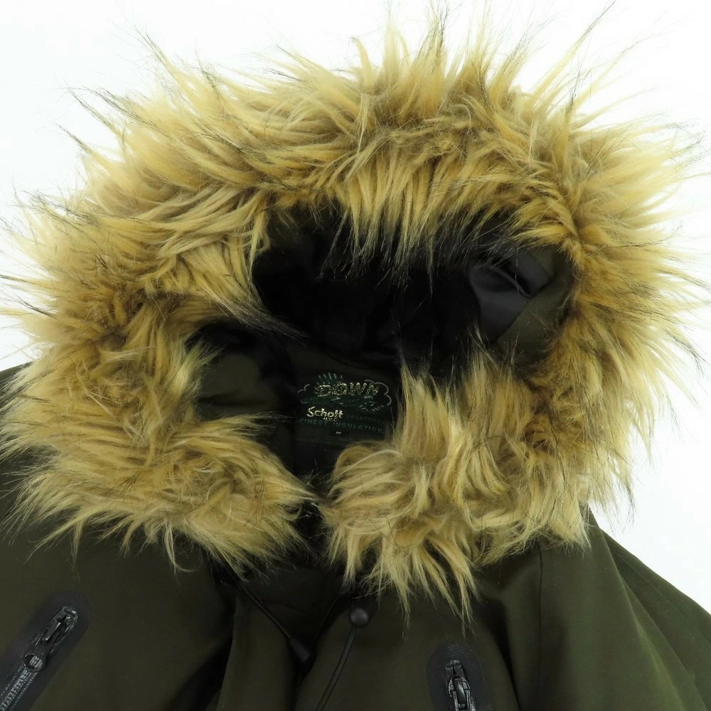 Schott Polyester Cotton Fur Down Jacket Olive Siz… - image 4