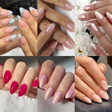 6 Packs (144 Pcs) Press on Nails Almond,Pink Press on Nails Medium,Short Almo...