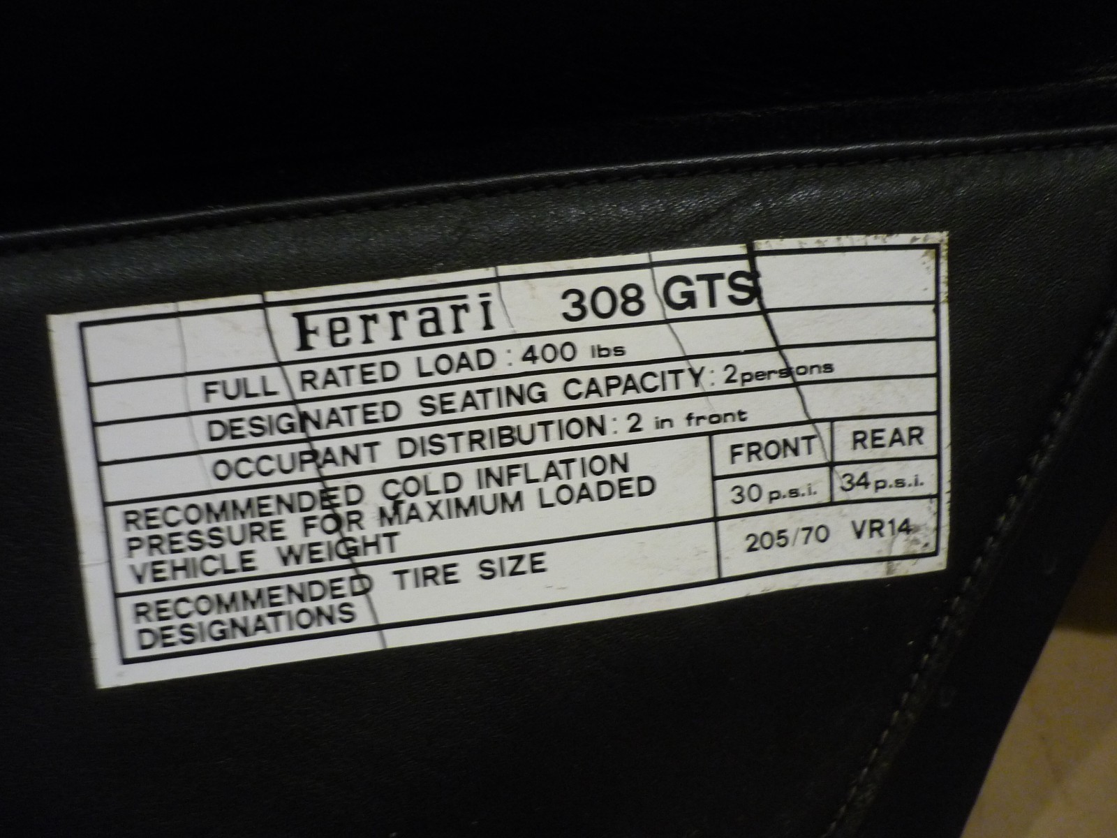 Ferrari 308  - LH Interior Door Panel GTS- P/N 60345402