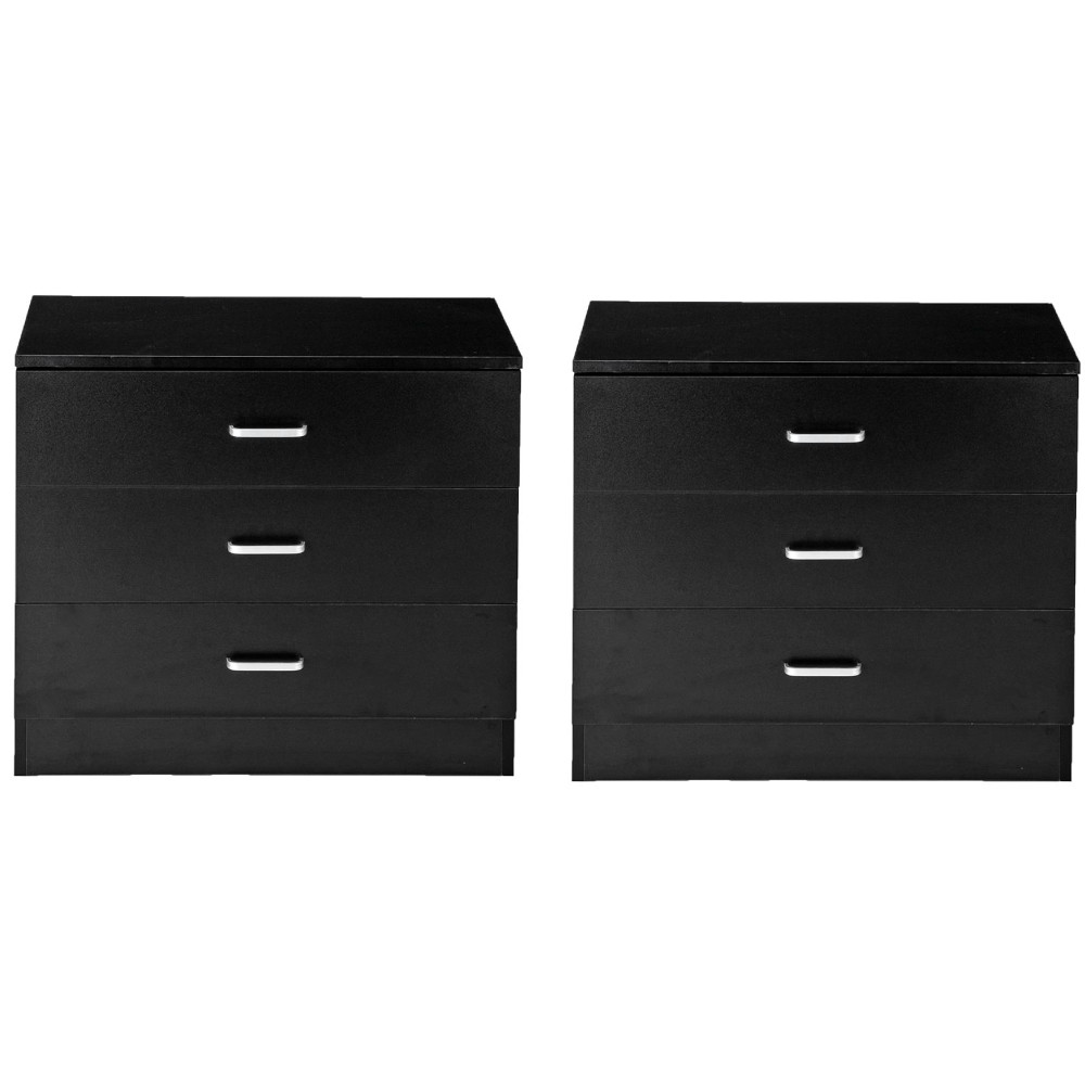 Set of 2 Nightstand Dressers with 3 Drawers for Bedroom Storage