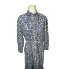 EDDIE BAUER vintage 90s Cottage core blue long Floral button front dress size SM