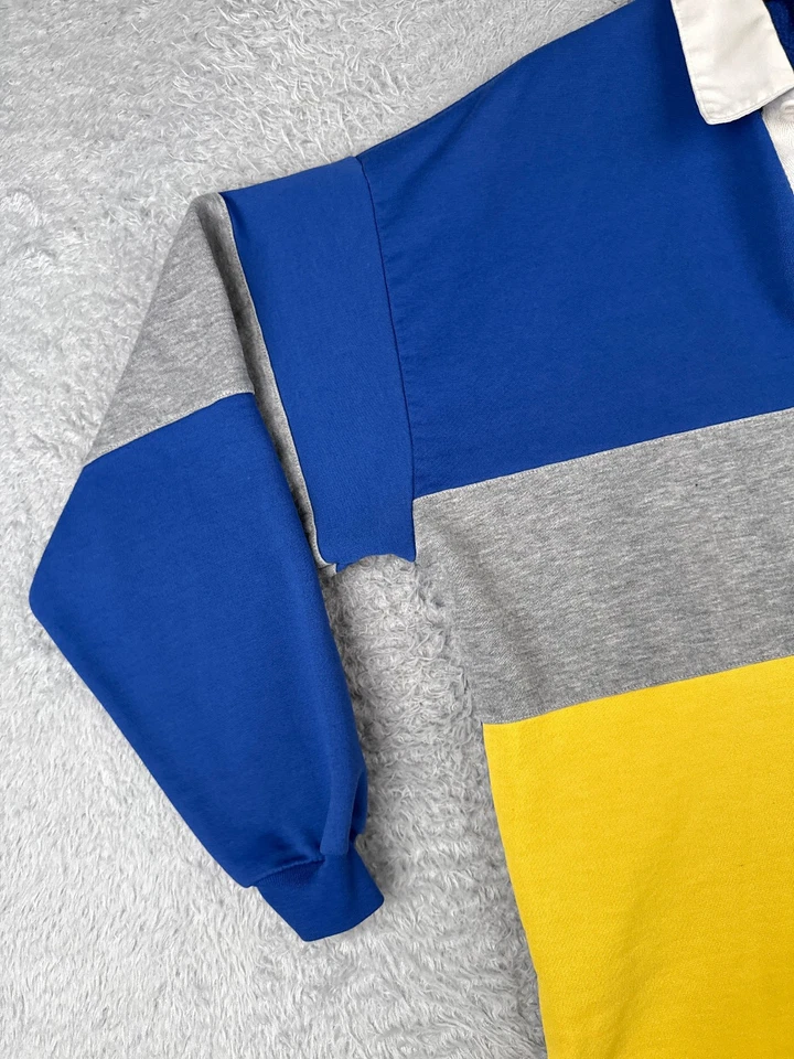 Camisa polo masculina Claybrooke grande azul amarela rugby manga longa mistura poli LEIA - Imagem 3 de 4