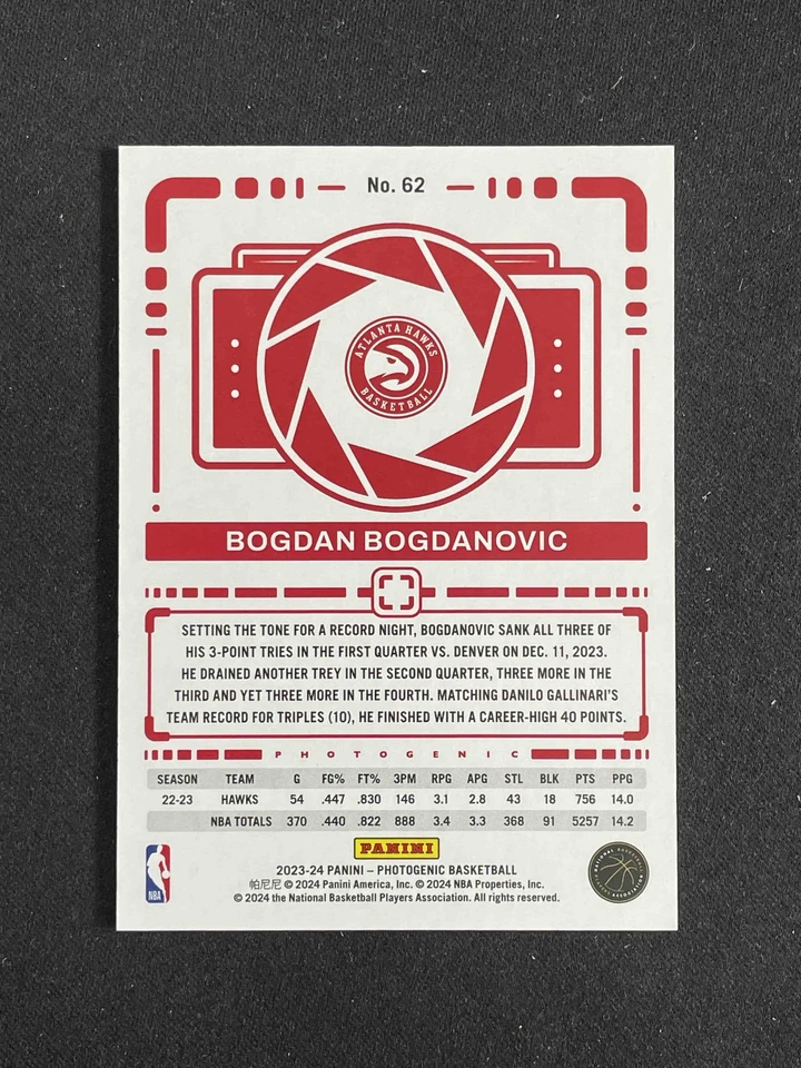 Bogdan Bogdanovic 2023-24 Panini Photogenic Basketball NBA #62 - Image 2 of 2