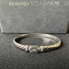 David Yurman Sculpted Cable Buckle Bracelet 18K White Gold w/ Diamonds Sz M