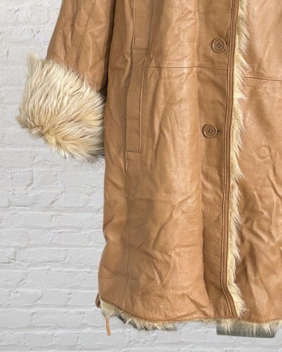 VTG Via Accenti Penny Lane Brown Leather Coat faux fur Lined Bohemian Sz 18 W - Picture 3 of 12