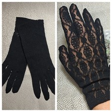 Vtg Lady  s Black Lace Gloves One Size Portugal   Gothic Victorian Style Cosplay