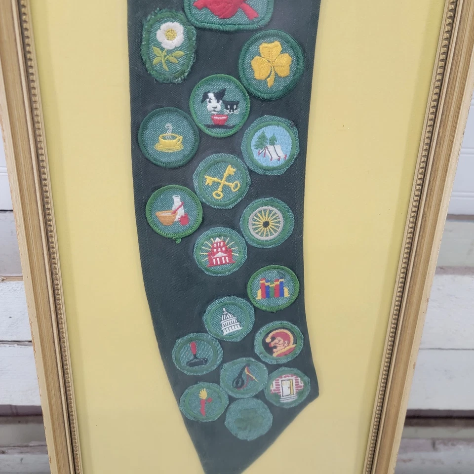 复古女童子军翼童子军腰带部队 157 Flint MI - 带框 20 世纪 60 年代 - 70 年代徽章 — 第 4/4 张图片